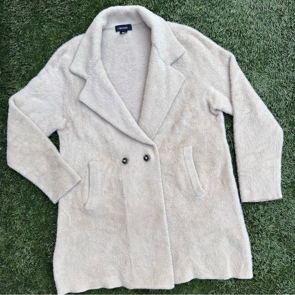 Karen Kane Notch Collar Sweater Coat Double Breast Teddy Trench Soft Jacket L